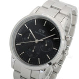 Daniel Wellington Iconic Chronograph Link Black Dial Silver Steel Strap Watch For Men  - DW00100645