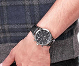 Hugo Boss Aeroliner Chronograph Black Dial Black Leather Strap Watch For Men - 1512448 Authentic Buy Shop Now