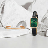 Daniel Wellington Quadro Pressed Melrose Emerald Green Dial Black Leather Strap Watch For Women - DW00100446 Authentic Buy Shop Now