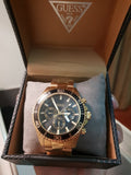 Guess Chaser Chronograph Black Dial Rose Gold Steel Strap Watch for Men - W0170G3 Authentic Buy Shop Now