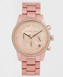 Michael Kors Ritz Chronograph Rose Gold Dial Rose Gold Steel Strap Watch For Women - MK6753 Authentic Buy Shop Now