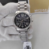 Michael Kors Lexington Chronograph Black Dial Silver Steel Strap Watch For Women - MK7277 Authentic Buy Shop Now