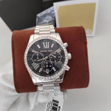 Michael Kors Lexington Chronograph Black Dial Silver Steel Strap Watch For Women - MK7277 Authentic Buy Shop Now