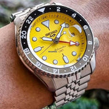 Seiko 5 Sport SKX GMT US Special Creation Automatic Yellow Dial Silver Steel Strap Watch for Men - SSK017K1 Authentic Buy Shop Now