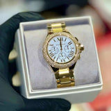 Michael Kors Camille Chronograph White Dial Gold Steel Strap Watch For Women - MK6994 Authentic Buy Shop Now