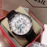 Fossil Grant Skeleton White Dial Black Leather Strap Watch for Men - ME3053 Authentic Buy Shop Now