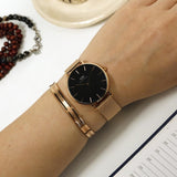 Daniel Wellington Petite Melrose Black Dial Rose Gold Mesh Strap Watch For Women - DW00100303 Authentic Buy Shop Now