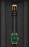 Daniel Wellington Quadro Pressed Sheffield Green Dial Black Leather Strap Watch For Women - DW00100439 Authentic Buy Shop Now