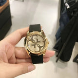 Guess G Twist Gold Dial Black Leather Strap Watch for Women - W0911L3 Authentic Buy Shop Now