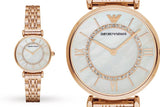 Emporio Armani Gianni T Bar Mother of Pearl Rose Gold Stainless Steel Strap Watch For Women - AR1909 Authentic Buy Shop Now