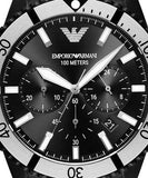 Emporio Armani Diver Chronograph Black Dial Black Steel Strap Watch For Men - AR80050 Authentic Buy Shop Now