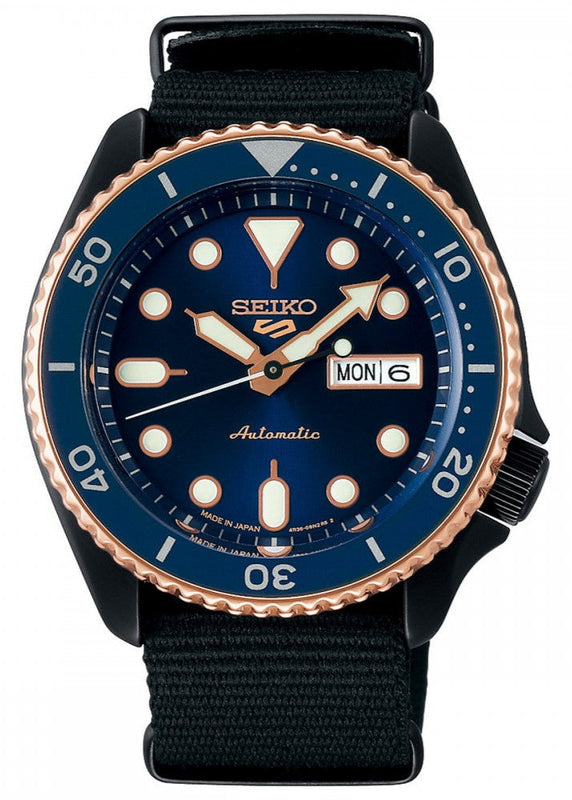 Seiko 5 Sports Automatic Blue Dial Black NATO Strap Watch for Men - SBSA098 Authentic Buy Shop Now