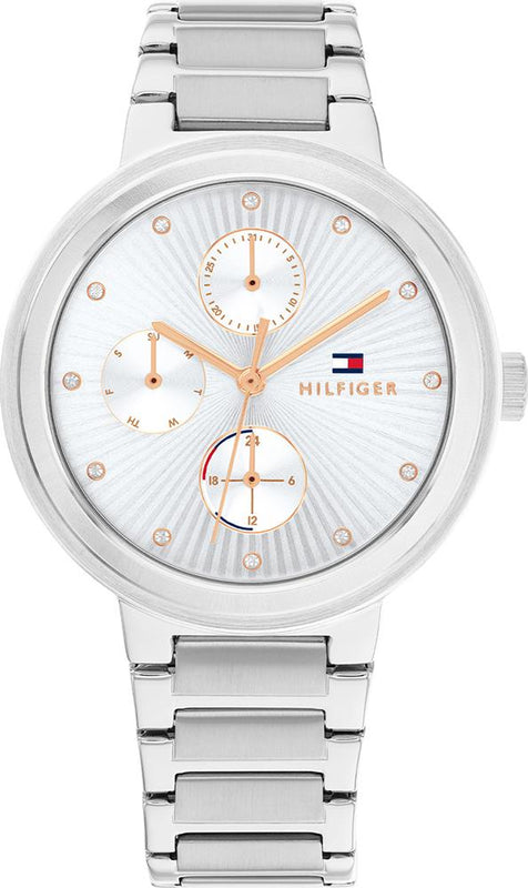 Tommy Hilfiger Joy Chronograph Silver Dial Silver Steel Strap Watch For Women - 1782532 Authentic Buy Shop Now