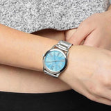 Michael Kors Hartman Quartz Blue Dial Silver Steel Strap Watch For Women - MK3519 Authentic Buy Shop Now