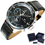 Tommy Hilfiger Trent Chronograph Quartz Black Dial Black Leather Strap Watch For Men - 1791810 Authentic Buy Shop Now