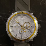 Burberry Belt Chronograph Silver Dial Brown Rubber Strap Watch For Men - BU9811 Authentic Buy Shop Now