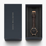 Daniel Wellington Classic Petite York Black Dial Brown Leather Strap Watch For Women - DW00100226 Authentic Buy Shop Now
