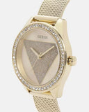 Guess Tri Glitz Quartz Diamonds Gold Dial Gold Mesh Bracelet Watch For Women - W1142L2 Authentic Buy Shop Now