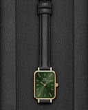 Daniel Wellington Quadro Pressed Melrose Emerald Green Dial Black Leather Strap Watch For Women - DW00100446 Authentic Buy Shop Now