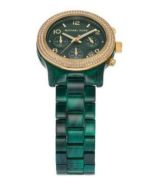 Michael Kors Runway Chronograph Green Dial Green Steel Strap Watch for Women - MK7422 Authentic Buy Shop Now