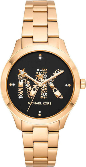 Michael Kors Runway Quartz Black Dial Gold Steel Strap Watch For Women - MK6682 Authentic Buy Shop Now