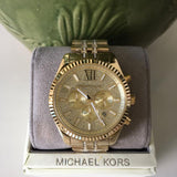 Michael Kors Lexington Chronograph Gold Dial Gold Steel Strap Watch For Men - MK8579 Authentic Buy Shop Now