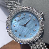 Emporio Armani Rosa Diamonds Mother of Pearl Blue Dial Silver Mesh Bracelet Watch For Women - AR11380 Authentic Buy Shop Now
