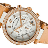Michael Kors Parker Chronograph White Dial Tan Leather Strap Watch for Women - MK5633 Authentic Buy Shop Now