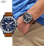 Fossil Nate Chronograph Navy Blue Dial Brown Leather Strap Watch for Men - JR1504 Authentic Buy Shop Now