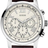 Guess Horizon Chronograph White Dial Brown Leather Strap Watch For Men - W0380G2 Authentic Buy Shop Now