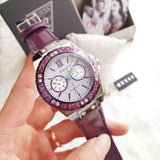 Guess Limelight Quartz Silver Dial Purple Leather Strap Watch For Women - W0775L6 Authentic Buy Shop Now