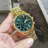 Michael Kors Lexington Chronograph Green Dial Gold Steel Strap Watch for Men - MK8446 Authentic Buy Shop Now