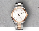 Michael Kors Slim Runway White Dial Two Tone Steel Strap Watch for Women - MK3204 Authentic Buy Shop Now