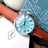 Fossil Grant Chronograph Blue Dial Brown Leather Strap Watch for Men - FS5184 Authentic Buy Shop Now
