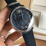 Versace Manifesto Quartz Blue Dial Blue Leather Strap Watch For Men - VBQ01017 Authentic Buy Shop Now