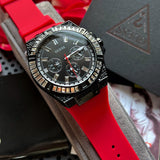 Guess Mainline Multifunction Crystals Black Dial Red Silicone Strap Watch For Men - GW0208G6 Authentic Buy Shop Now