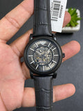 Emporio Armani Meccanico Automatic Skeleton Dial Black Leather Strap Watch For Men - AR60008 Authentic Buy Shop Now