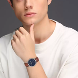 Fossil Minimalist Blue Dial Brown Leather Strap Watch for Men - FS5304 Authentic Buy Shop Now