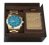 Michael Kors Runway Stop Hunger Blue Dial Gold Steel Strap Watch for Men - MK8315 Authentic Buy Shop Now