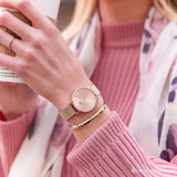 Daniel Wellington Petite Melrose Pink Dial Rose Gold Mesh Strap Watch For Women - DW00100367 Authentic Buy Shop Now