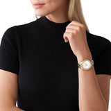 Michael Kors Liliane Mother of Pearl White Dial Gold Steel Strap Watch For Women - MK4555 Authentic Buy Shop Now