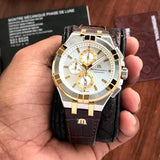 Maurice Lacroix Aikon Chronograph White Dial Brown Leather Strap Watch For Men - AI1018-PVY11-132-1 Authentic Buy Shop Now