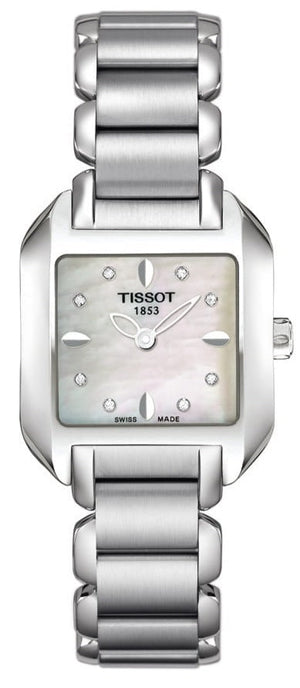 Tissot T Wave Diamonds Mother of Pearl Dial Silver Steel Strap Watch for Women - T02.1.285.74 Authentic Buy Shop Now