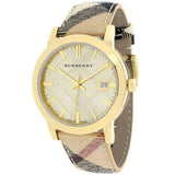 Burberry The City Gold Dial Haymarket Brown Leather Strap Watch for Women - BU9026 Authentic Buy Shop Now