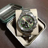 Fossil Bannon Multifunction Chronograph Green Dial Grey Steel Strap Watch for Men - BQ2504 Authentic Buy Shop Now