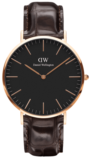 Daniel Wellington Classic York Black Dial Brown Leather Strap Watch For Men - DW00100128 Authentic Buy Shop Now