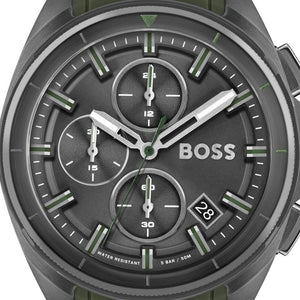 Hugo Boss Volane Chronograph Grey Dial Green Rubber Strap Watch For Men - 1513952 Authentic Buy Shop Now