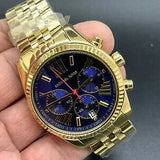 Michael Kors Lexington Chronograph Blue Dial Gold Steel Strap Watch For Women - MK6206 Authentic Buy Shop Now