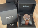 Hugo Boss Navigator Grey Dial Brown Leather Strap Watch for Men - 1513496 Authentic Buy Shop Now