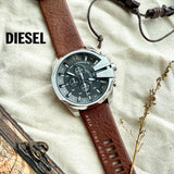 Diesel Mega Chief Chronograph Black Dial Brown Leather Strap Watch For Men - DZ4290 Authentic Buy Shop Now